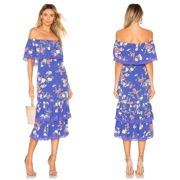NWT Lovers + Friends Elouise Off Shoulder Floral Midi Dress - Picture 3 of 13